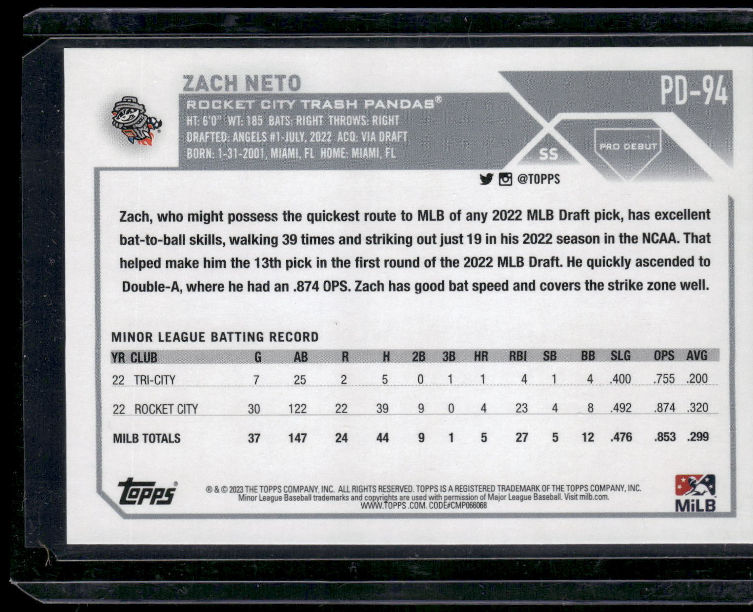 2023 Topps Pro Debut #PD-94 Zach Neto