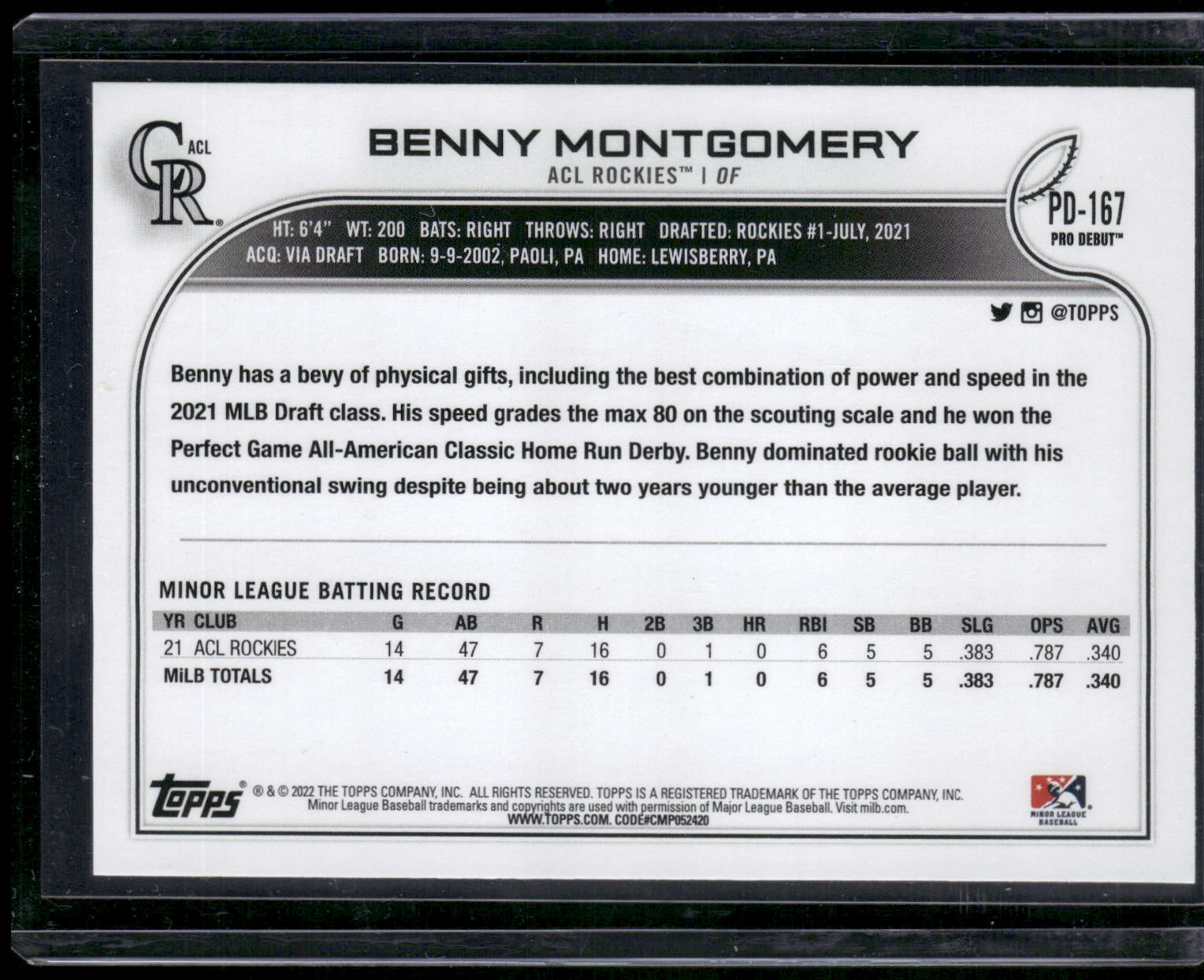 2022 Topps Pro Debut #PD-167 Benny Montgomery