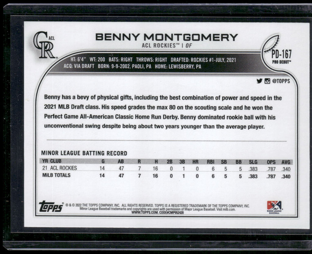 2022 Topps Pro Debut #PD-167 Benny Montgomery