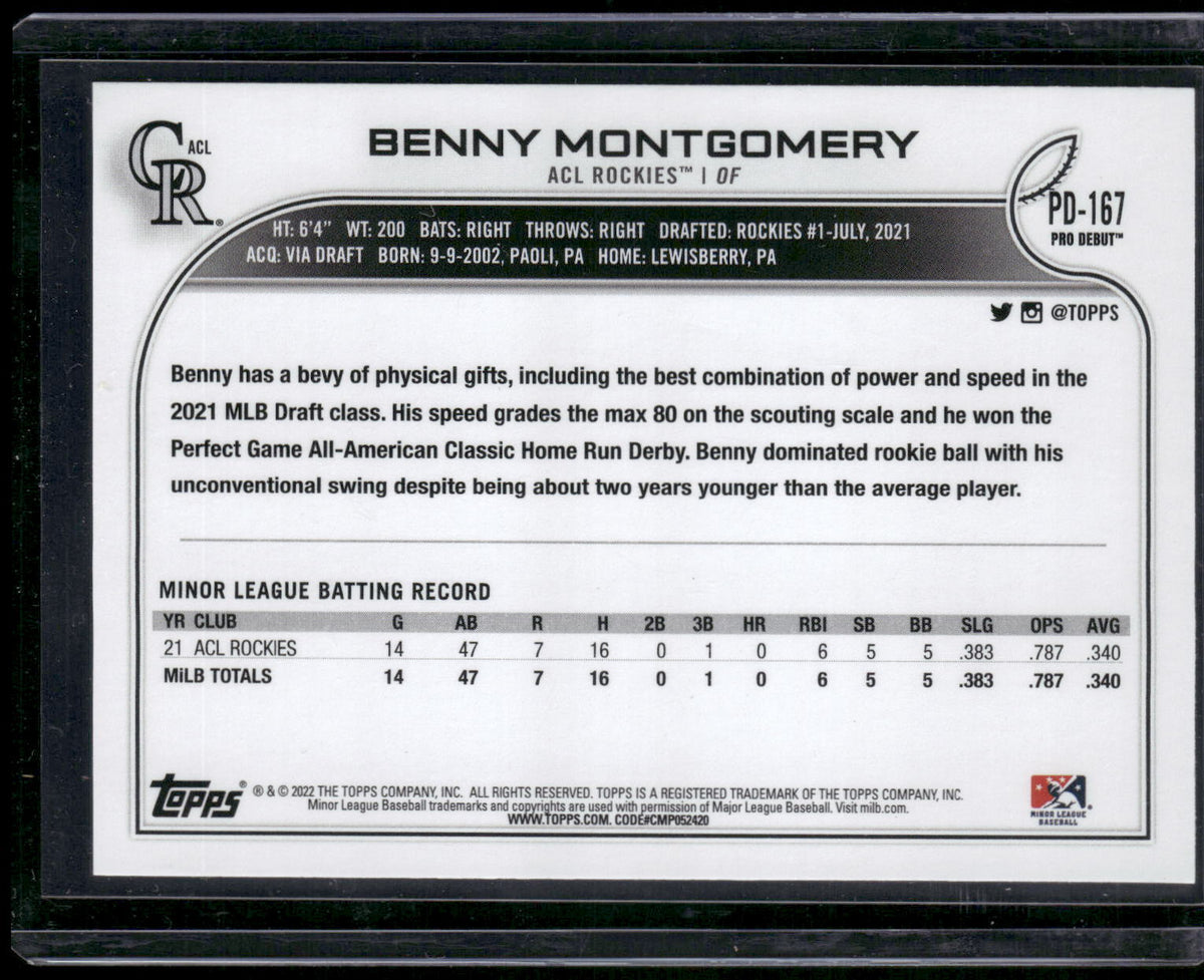 2022 Topps Pro Debut #PD-167 Benny Montgomery