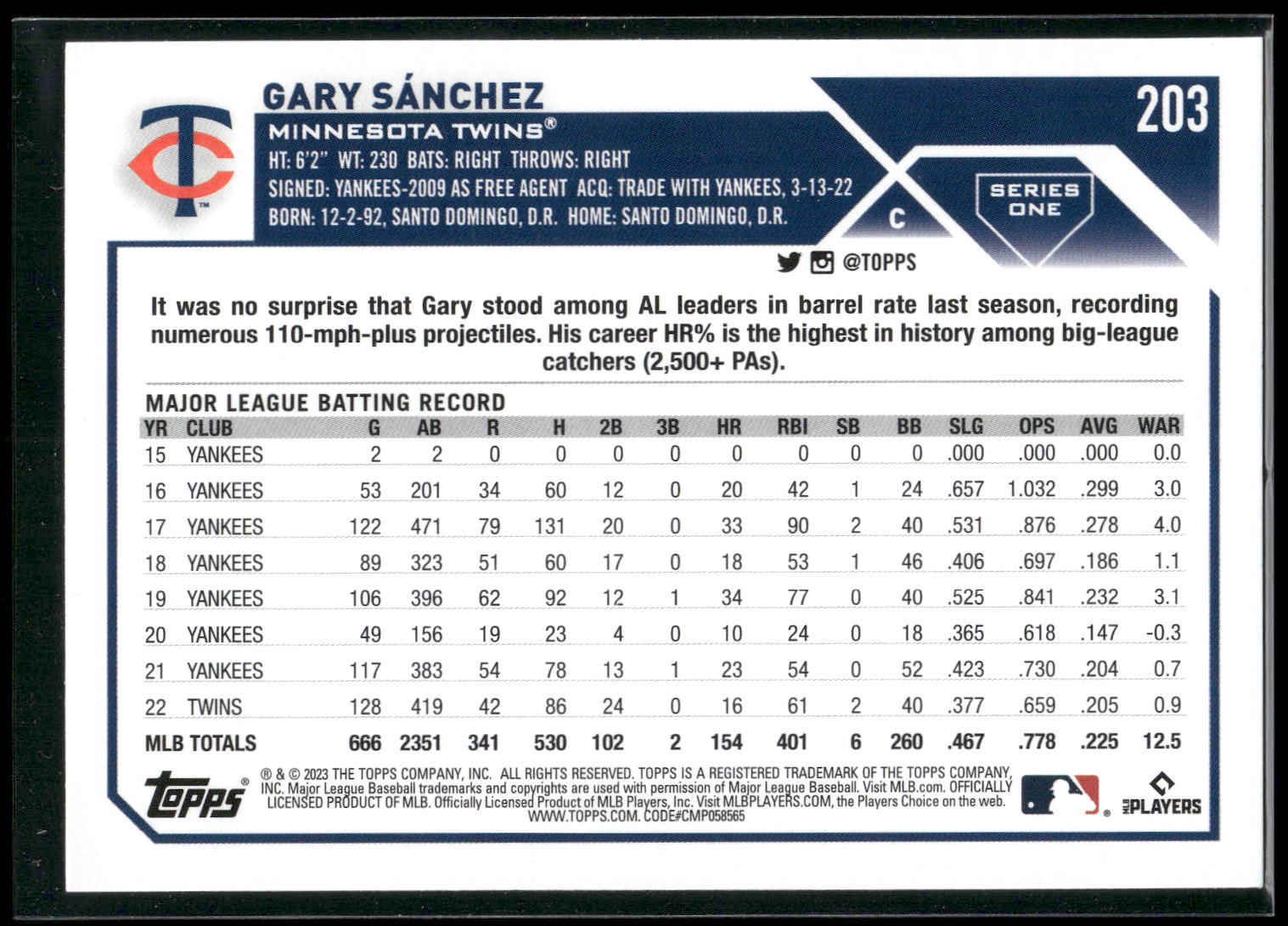 2023 Topps #203 Gary Sanchez