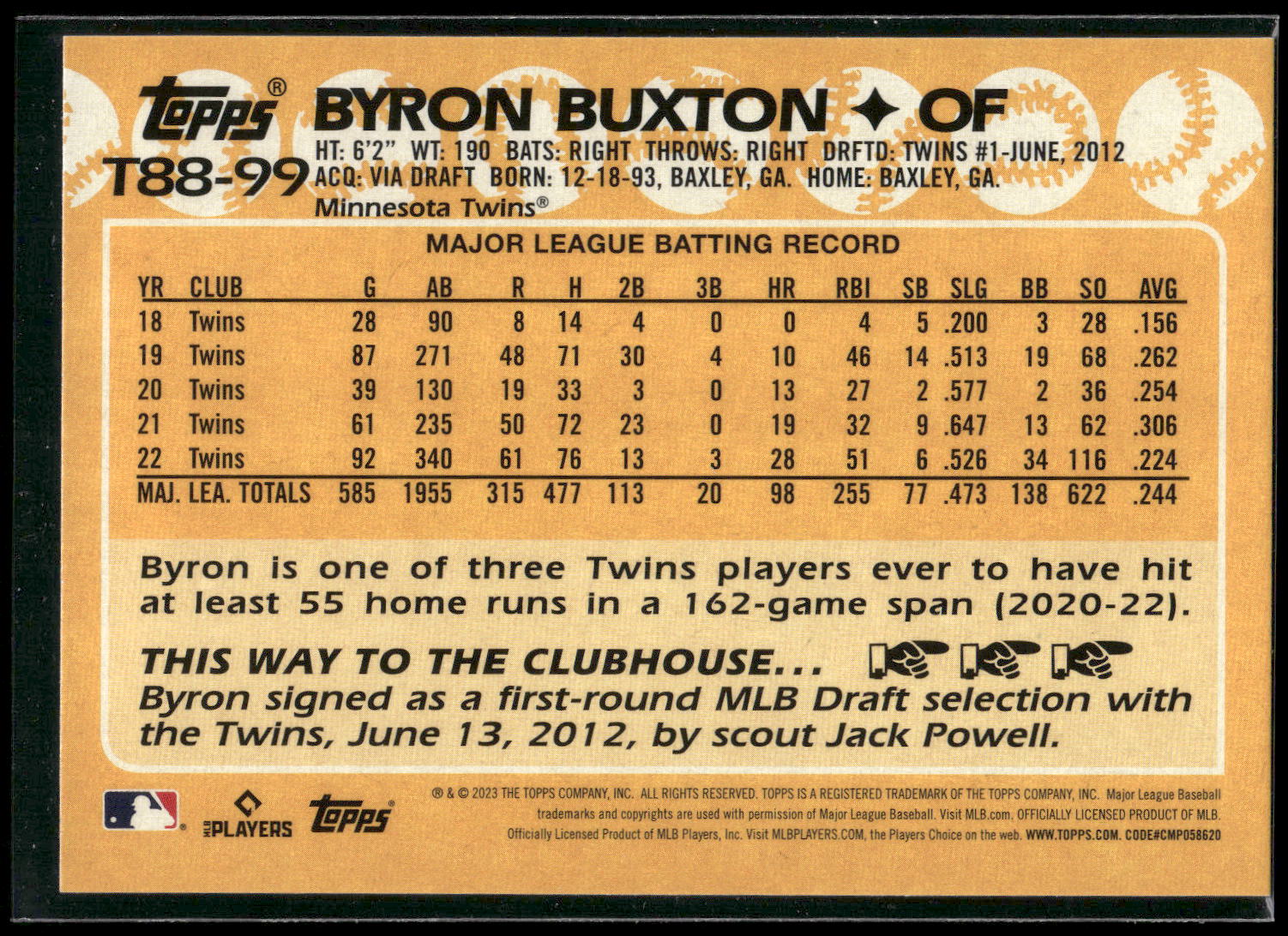 2023 Topps #T88-99 Byron Buxton 1988 Topps Baseball 35th Anniversary