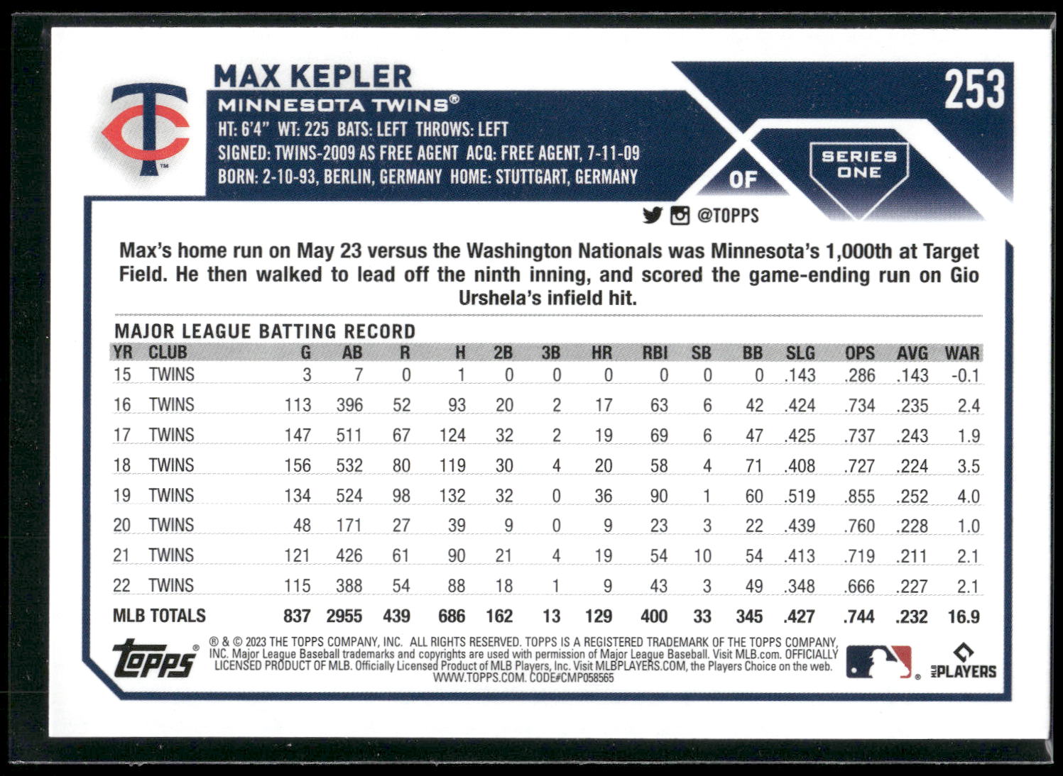 2023 Topps #253 Max Kepler