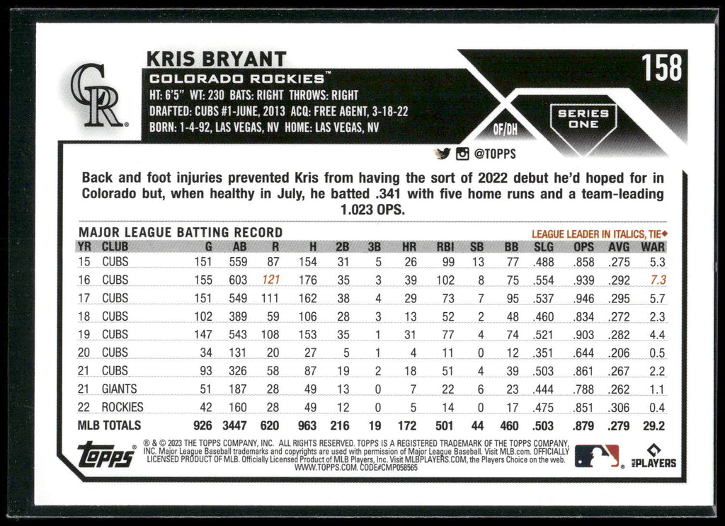 2023 Topps #158 Kris Bryant