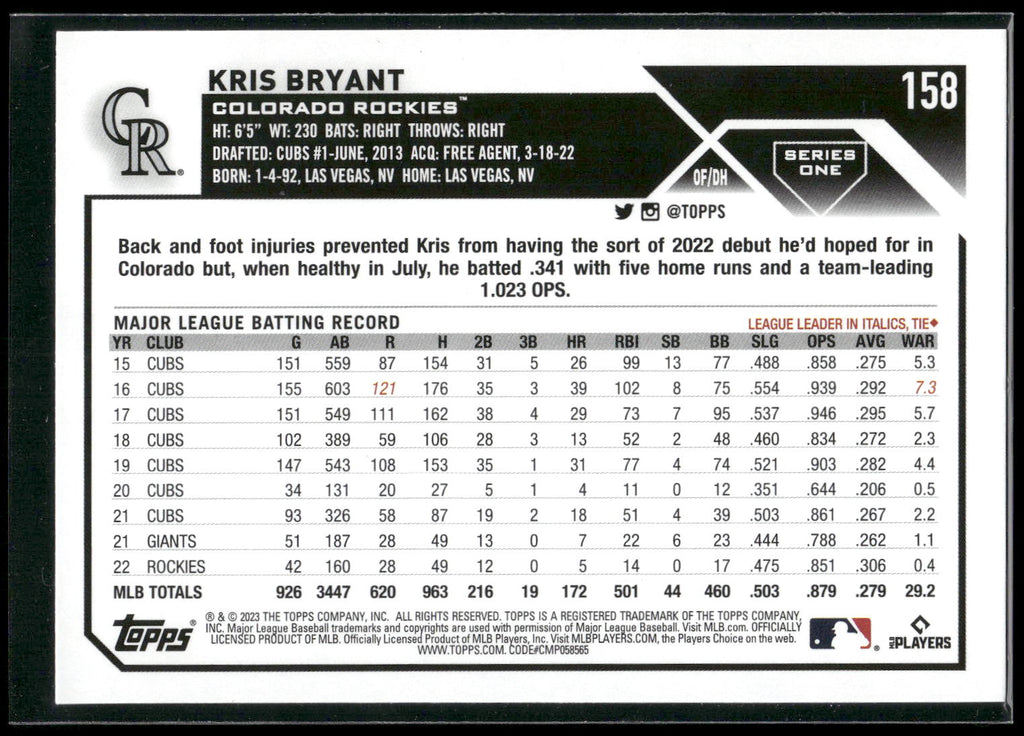 2023 Topps #158 Kris Bryant