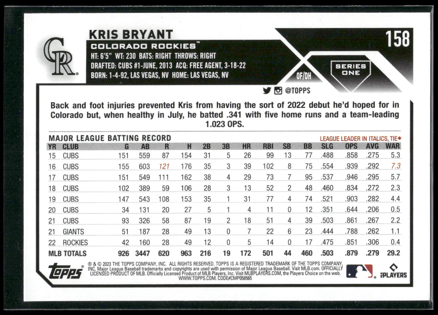 2023 Topps #158 Kris Bryant