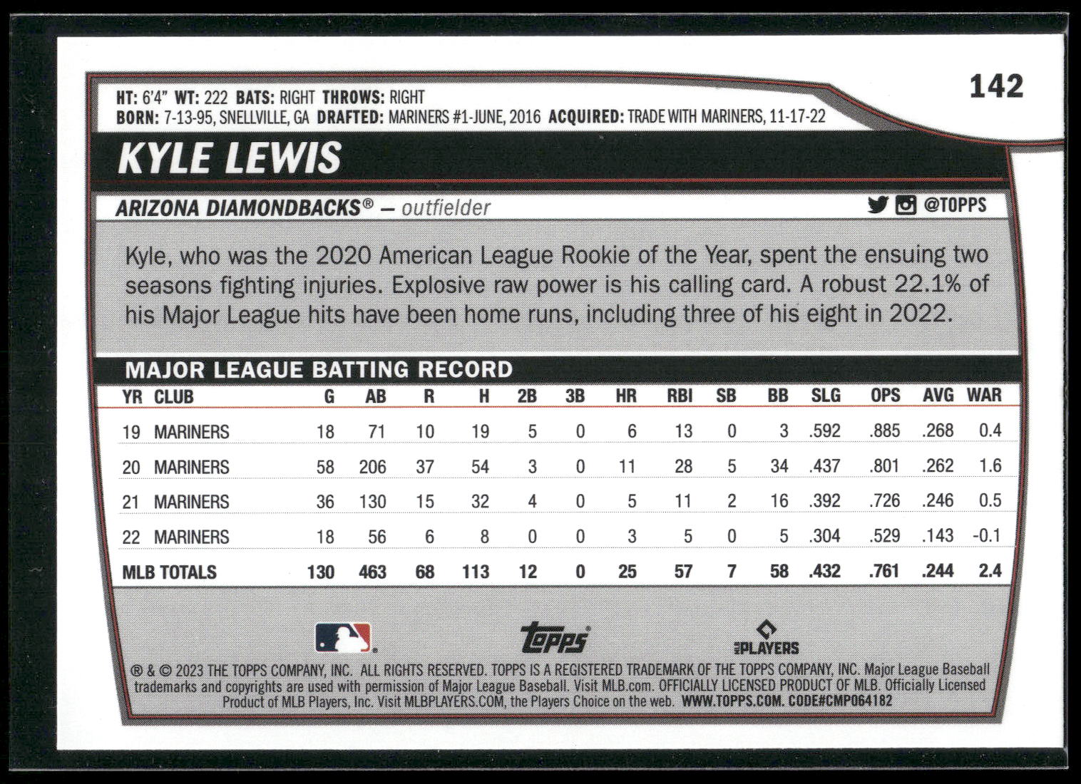 2023 Topps Big League #142 Kyle Lewis