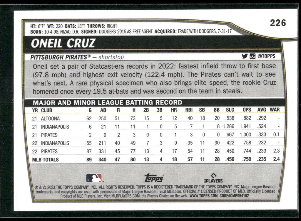 2023 Topps Big League #226 Oneil Cruz