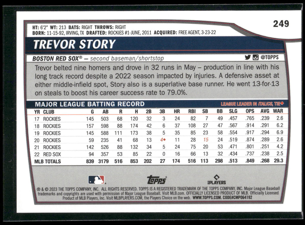 2023 Topps Big League #249 Trevor Story