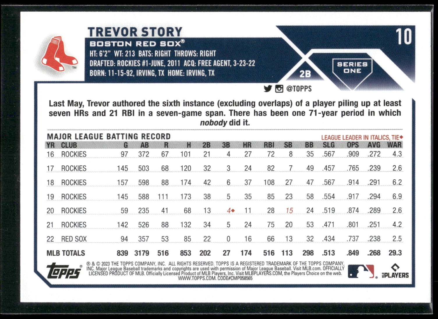 2023 Topps #10 Trevor Story