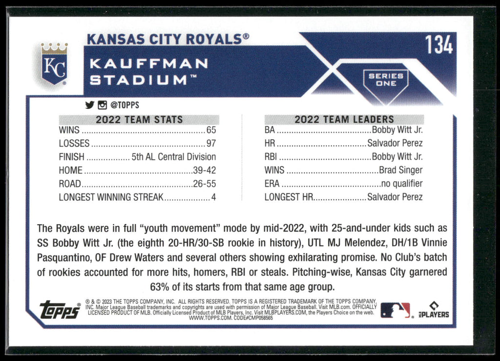 2023 Topps #134 Kansas City Royals