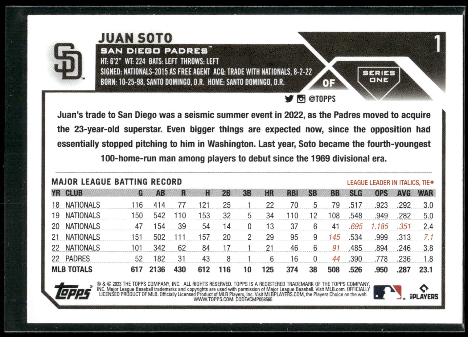 2023 Topps #1 Juan Soto