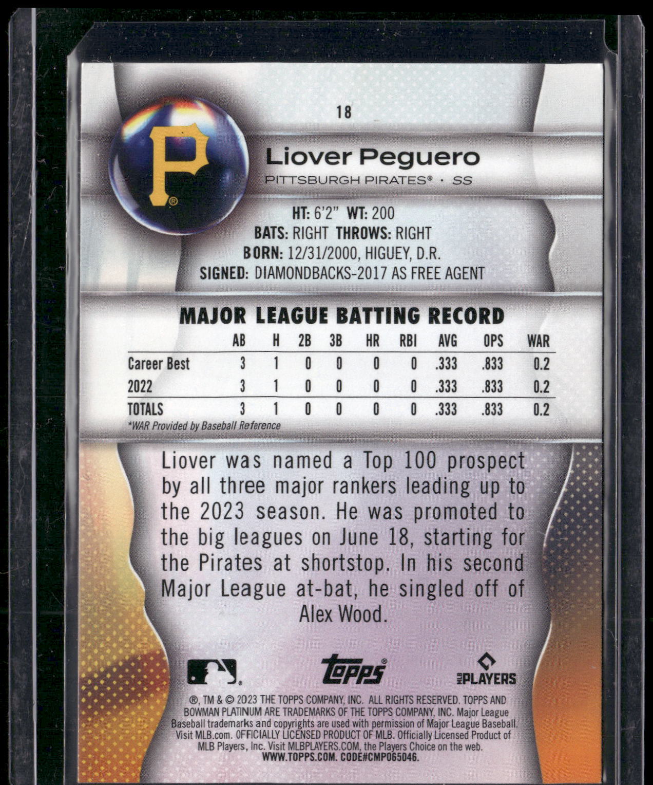2023 Bowman Platinum #18 Liover Peguero