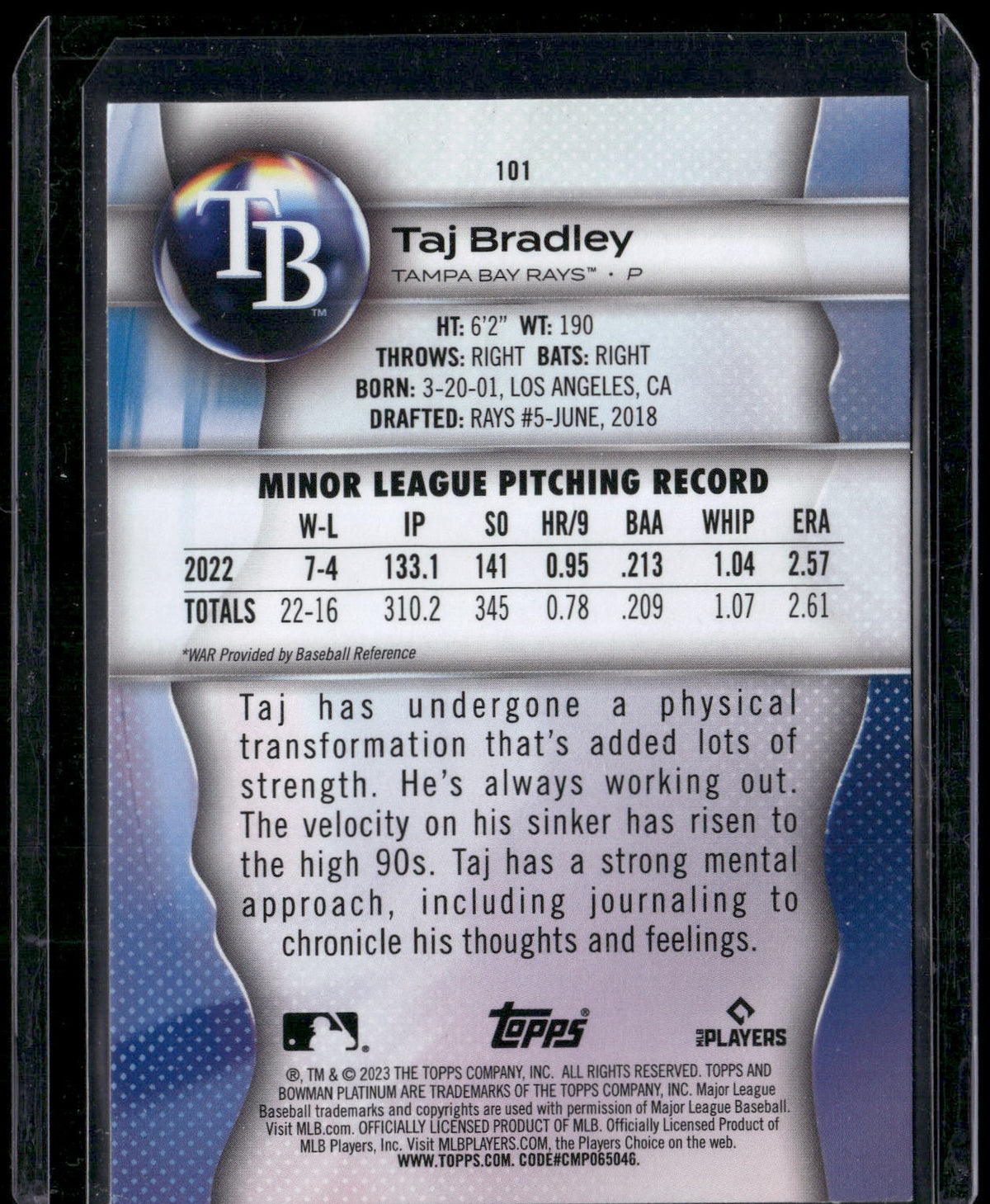 2023 Bowman Platinum #101 Taj Bradley