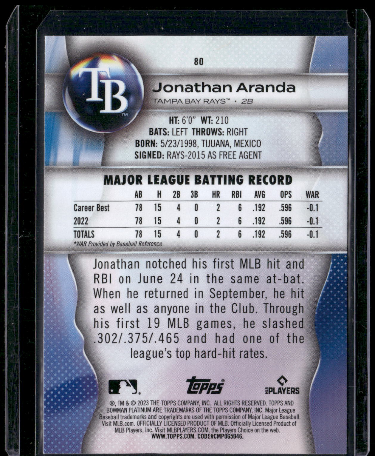 2023 Bowman Platinum #80 Jonathan Aranda