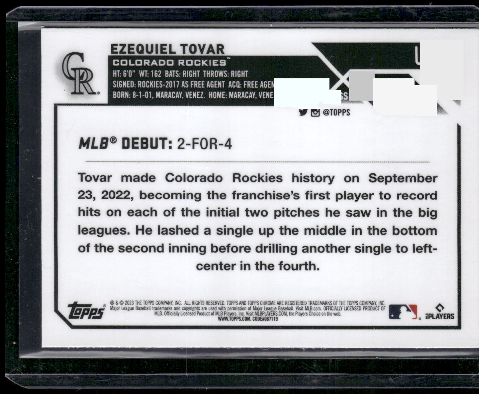 2023 Topps Update #US283 Ezequiel Tovar Rainbow Foil