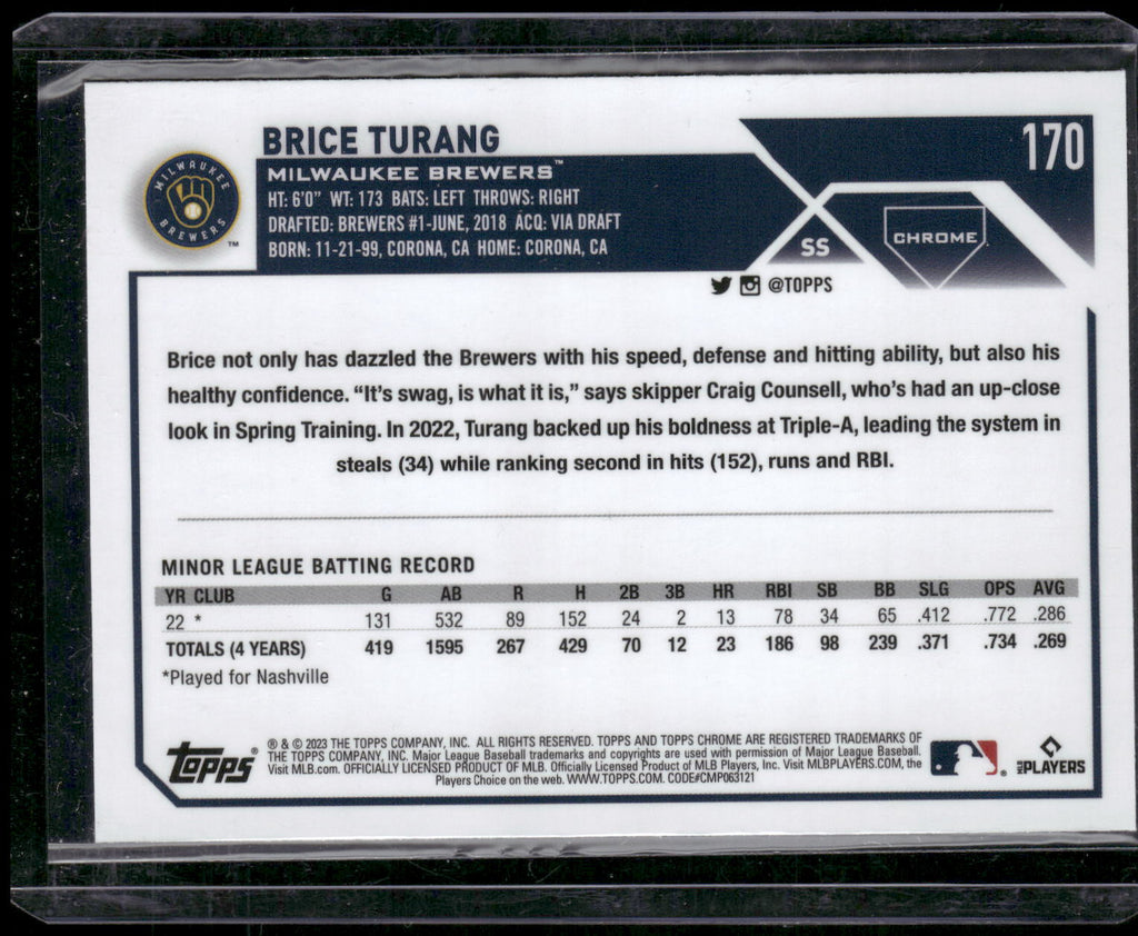 2023 Topps Chrome #170 Brice Turang Pink Refractors
