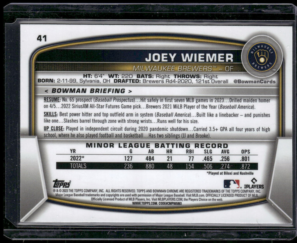 2023 Bowman Chrome #41 Joey Wiemer