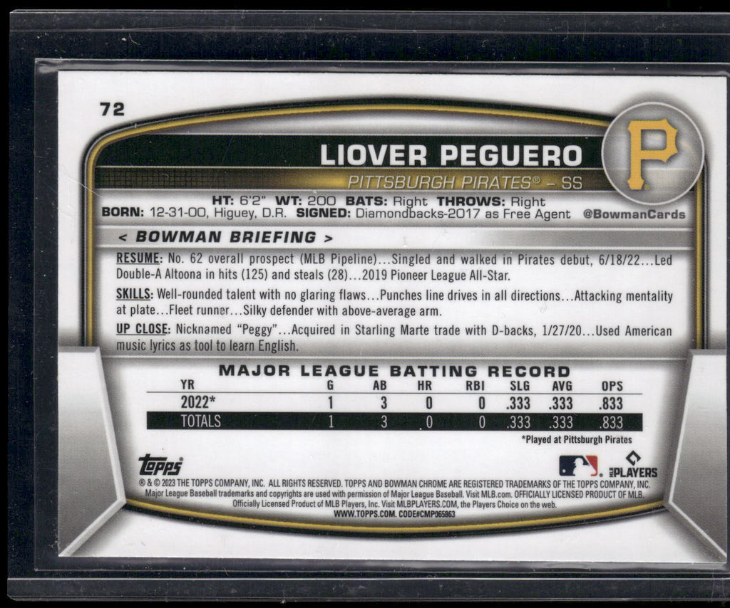 2023 Bowman Chrome #72 Liover Peguero