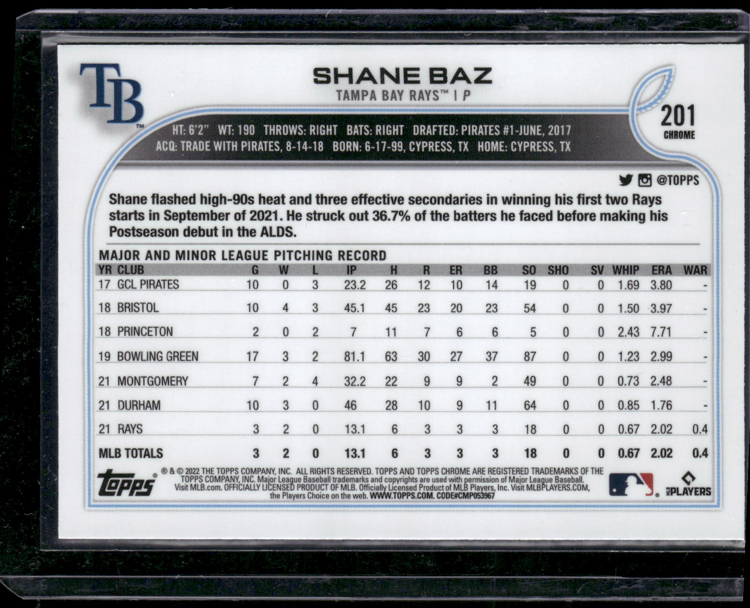 2022 Topps Chrome #201 Shane Baz Refractor