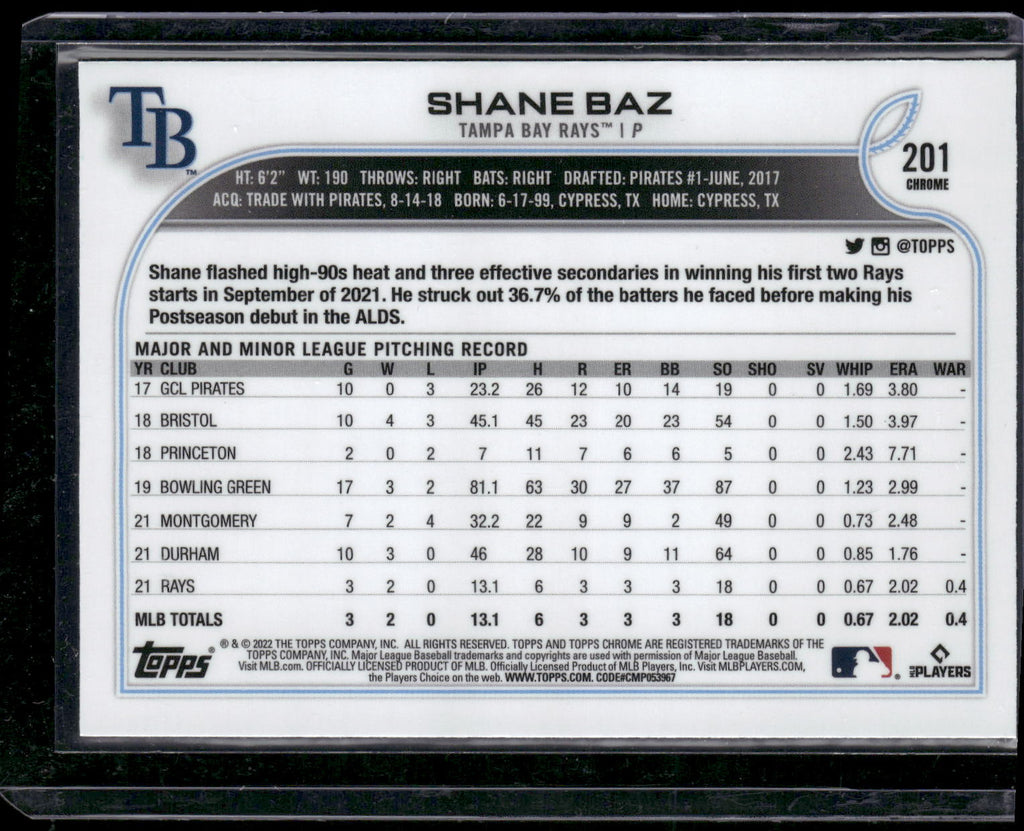 2022 Topps Chrome #201 Shane Baz Refractor