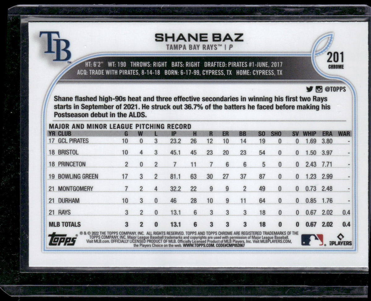 2022 Topps Chrome #201 Shane Baz Refractor