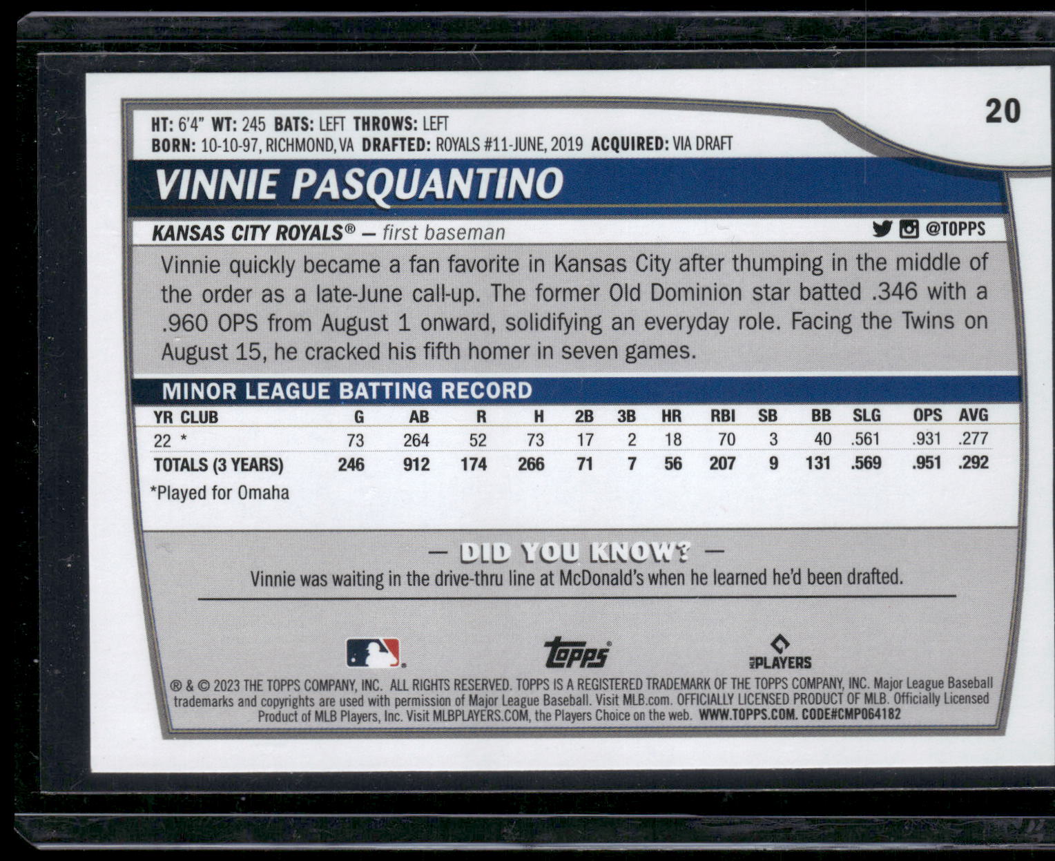 2023 Topps Big League #20 Vinnie Pasquantino