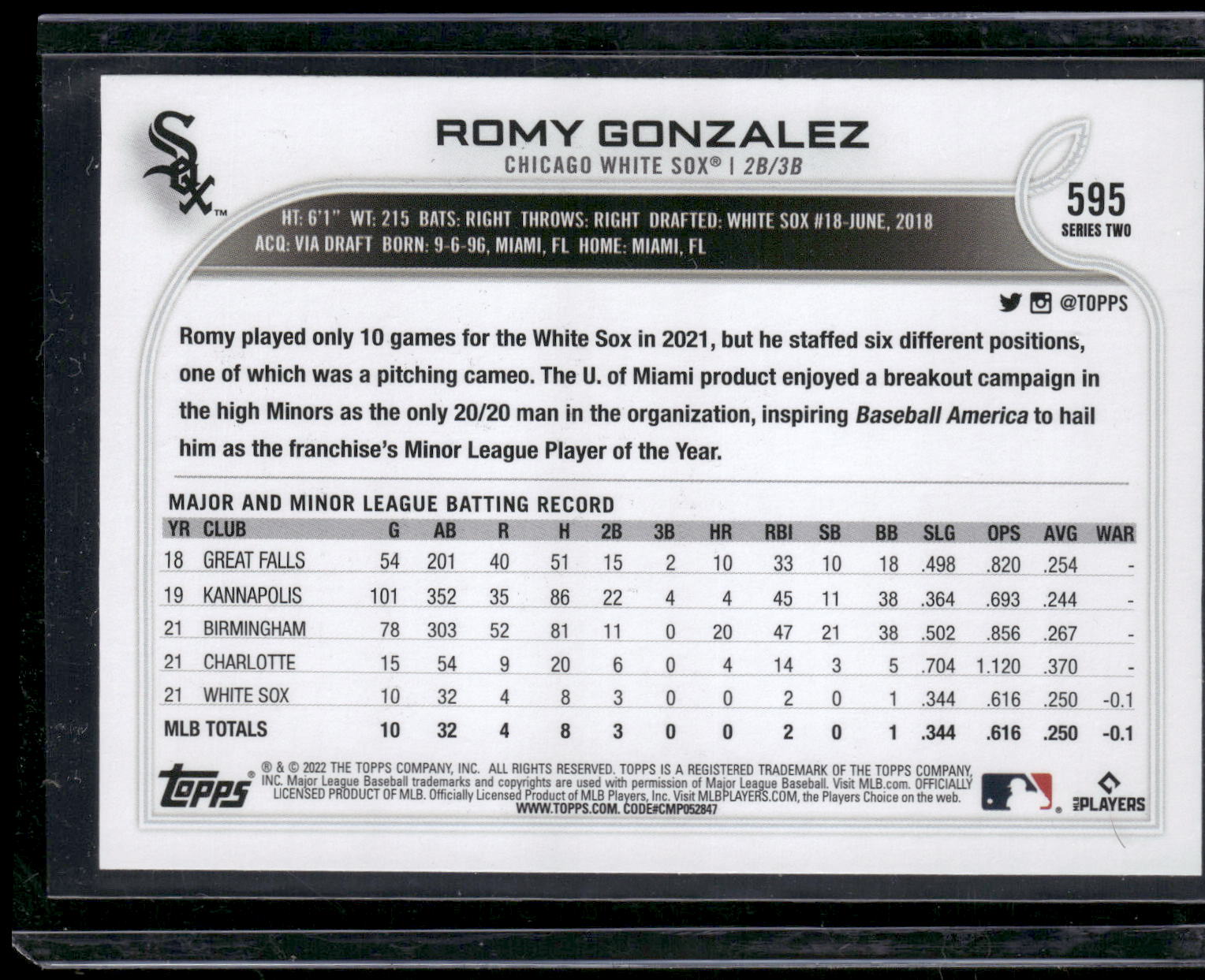 2022 Topps #595b Romy Gonzalez