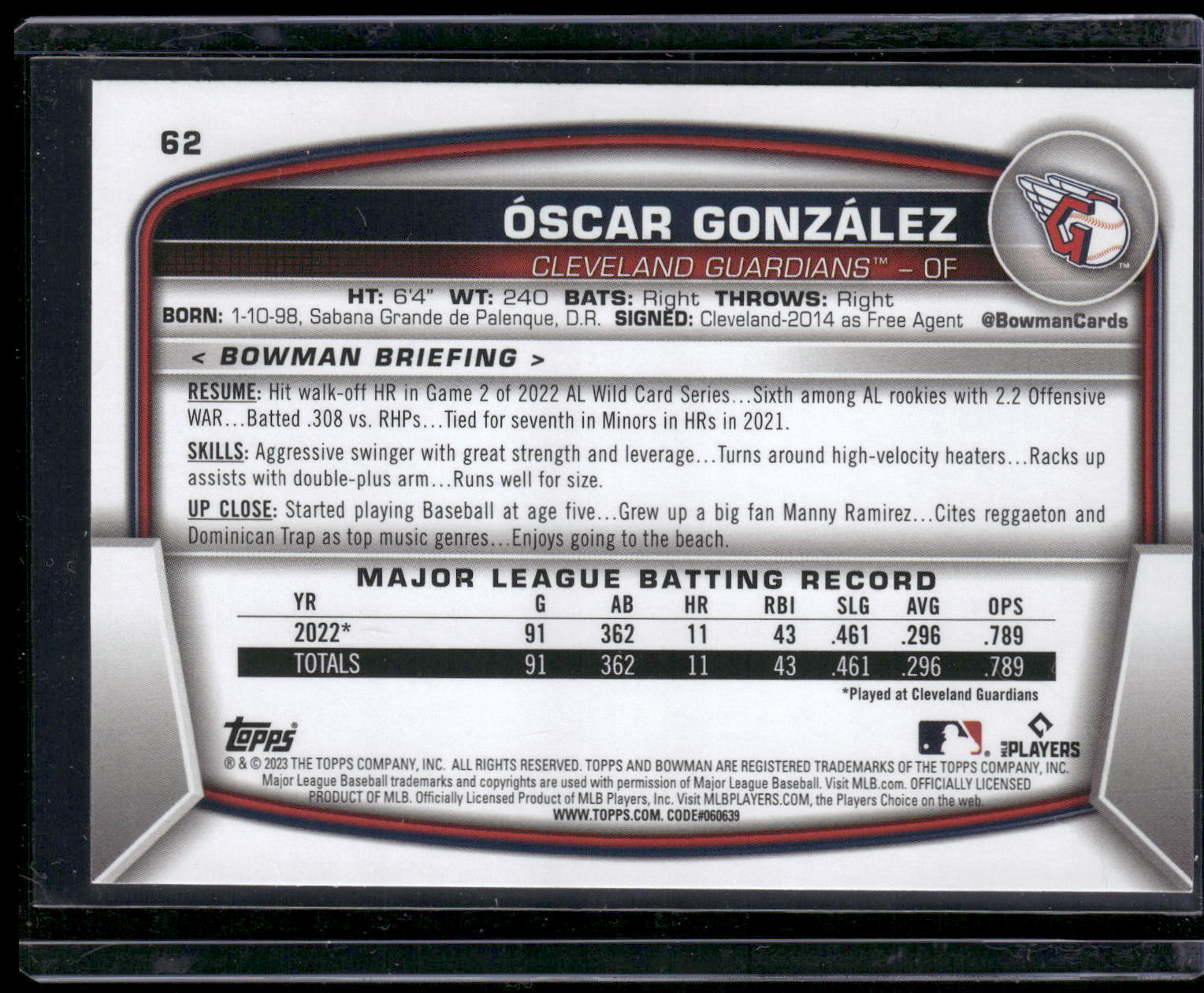 2023 Bowman #62 Oscar Gonzalez