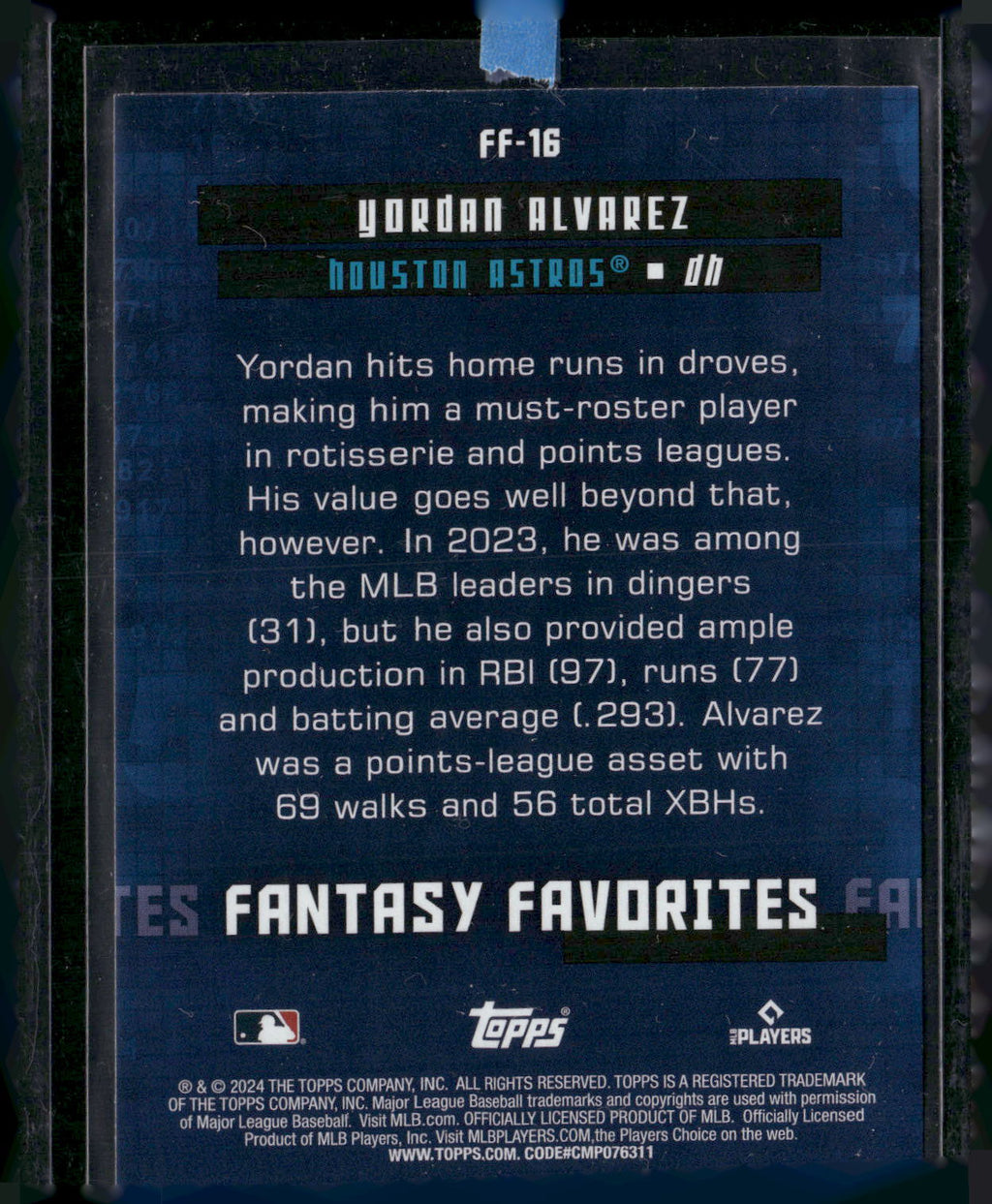 2024 Topps #FF-16 Yordan Alvarez Fantasy Favorites