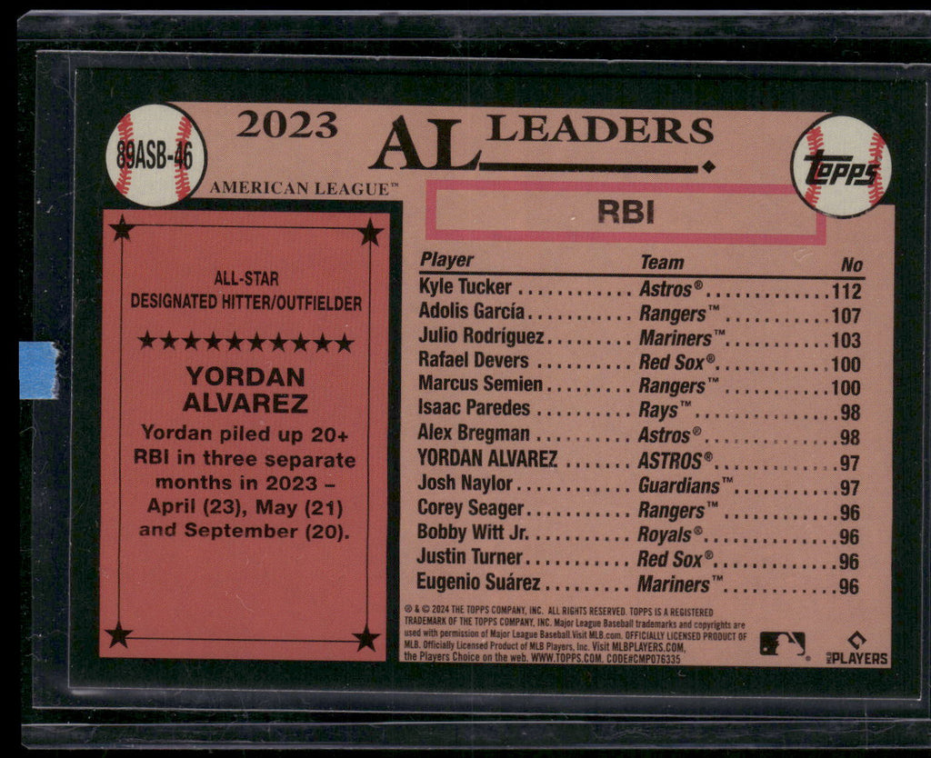 2024 Topps #89ASB-46 Yordan Alvarez 1989 Topps Baseball 35th Anniversary