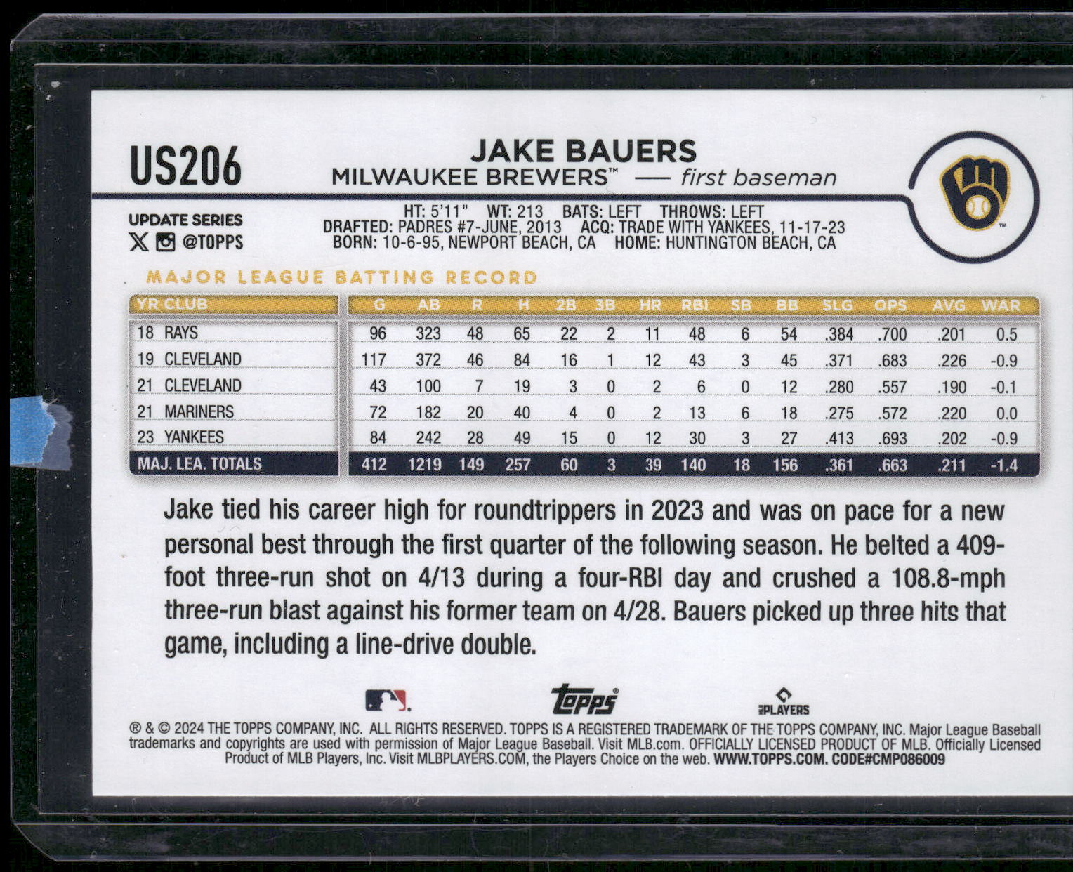 2024 Topps Update #US206 Jake Bauers