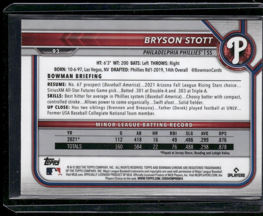 2022 Bowman Chrome #93 Bryson Stott