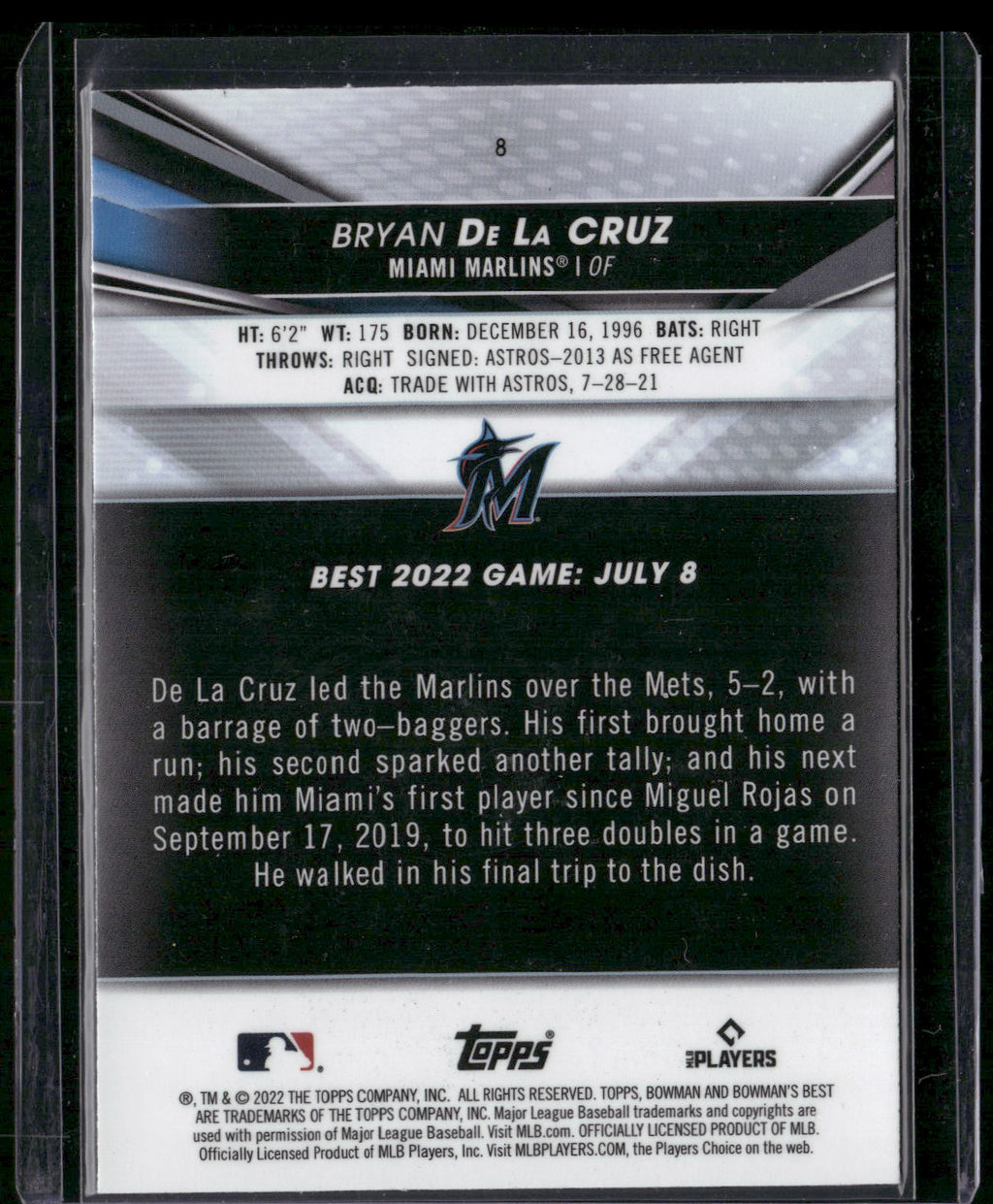 2022 Bowman's Best #8 Bryan De La Cruz