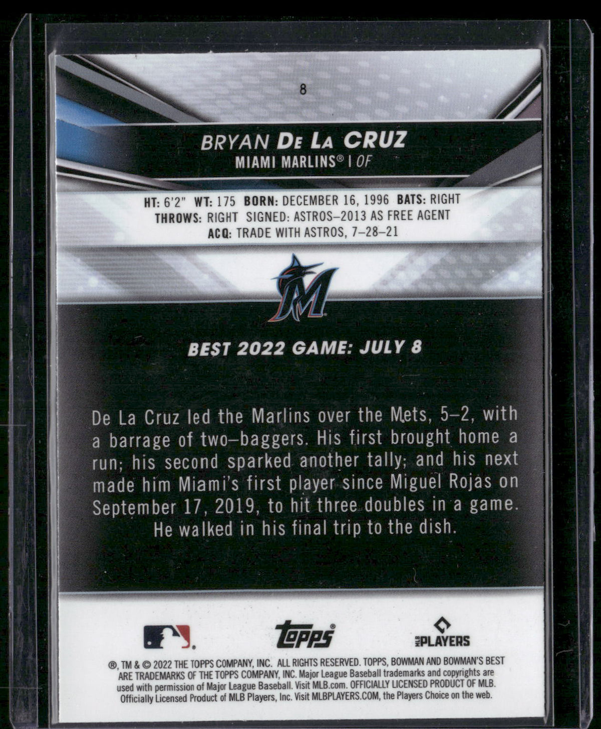 2022 Bowman's Best #8 Bryan De La Cruz