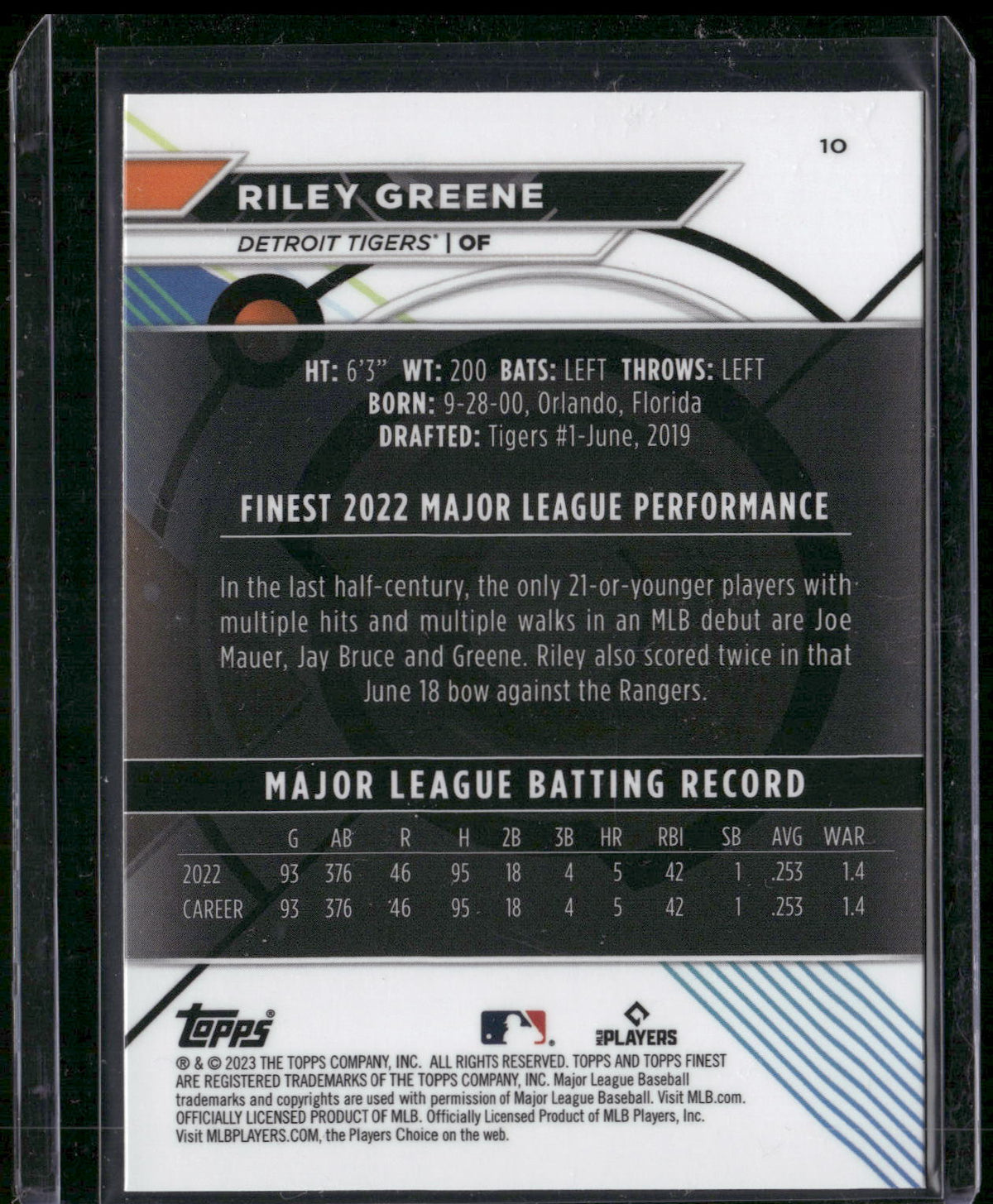 2023 Finest #10 Riley Greene