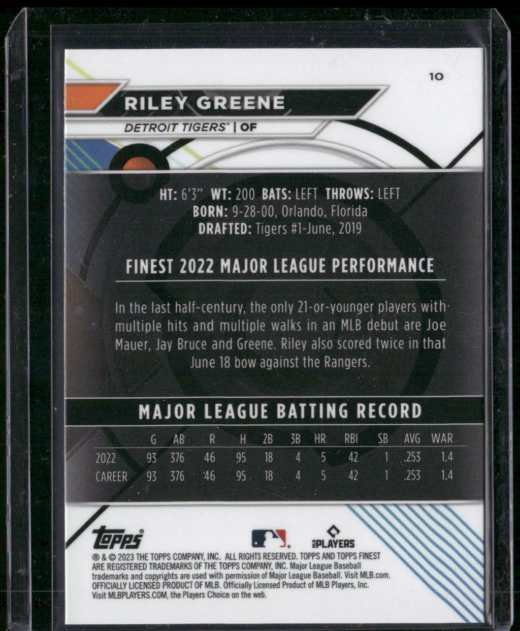 2023 Finest #10 Riley Greene