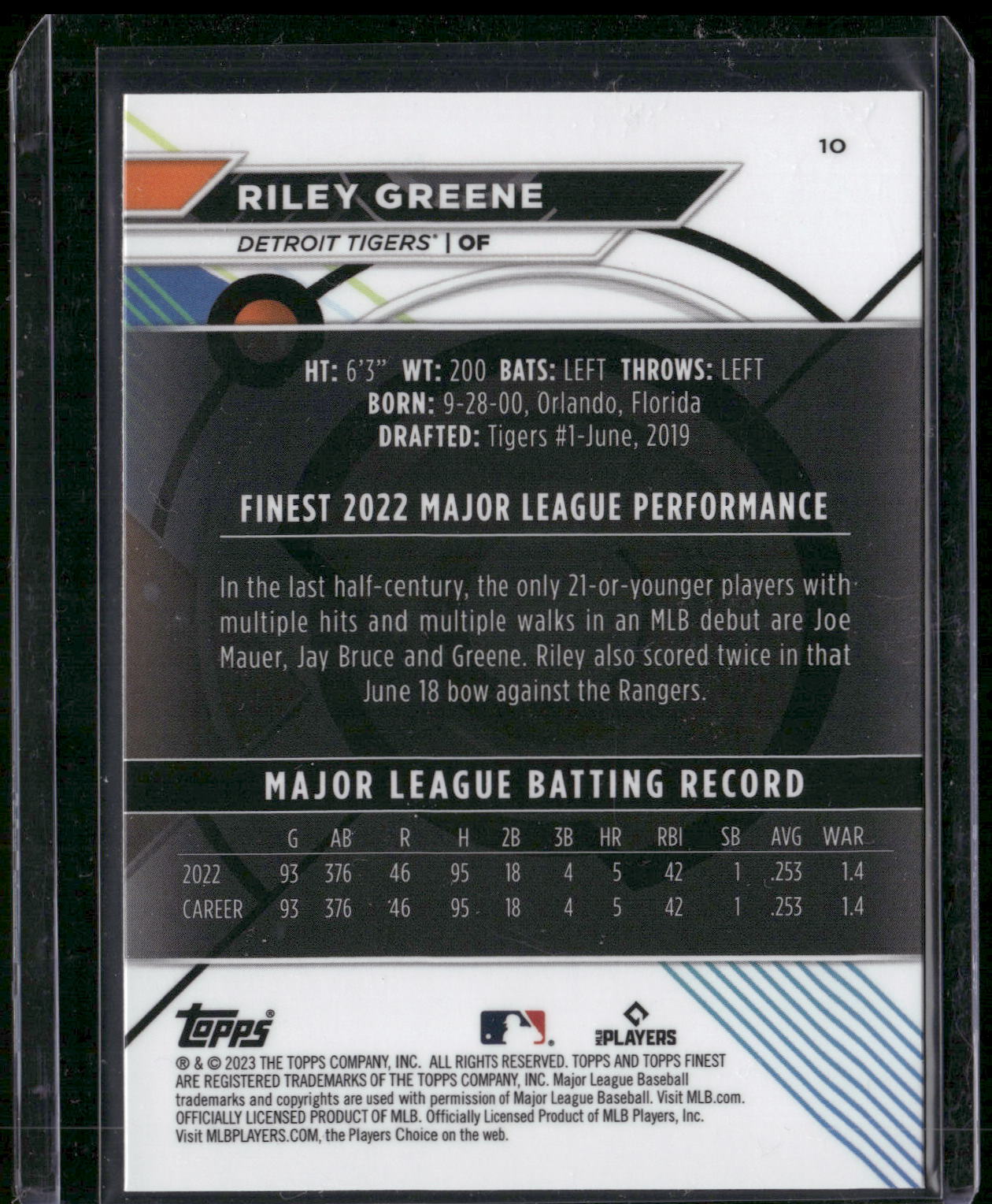 2023 Finest #10 Riley Greene