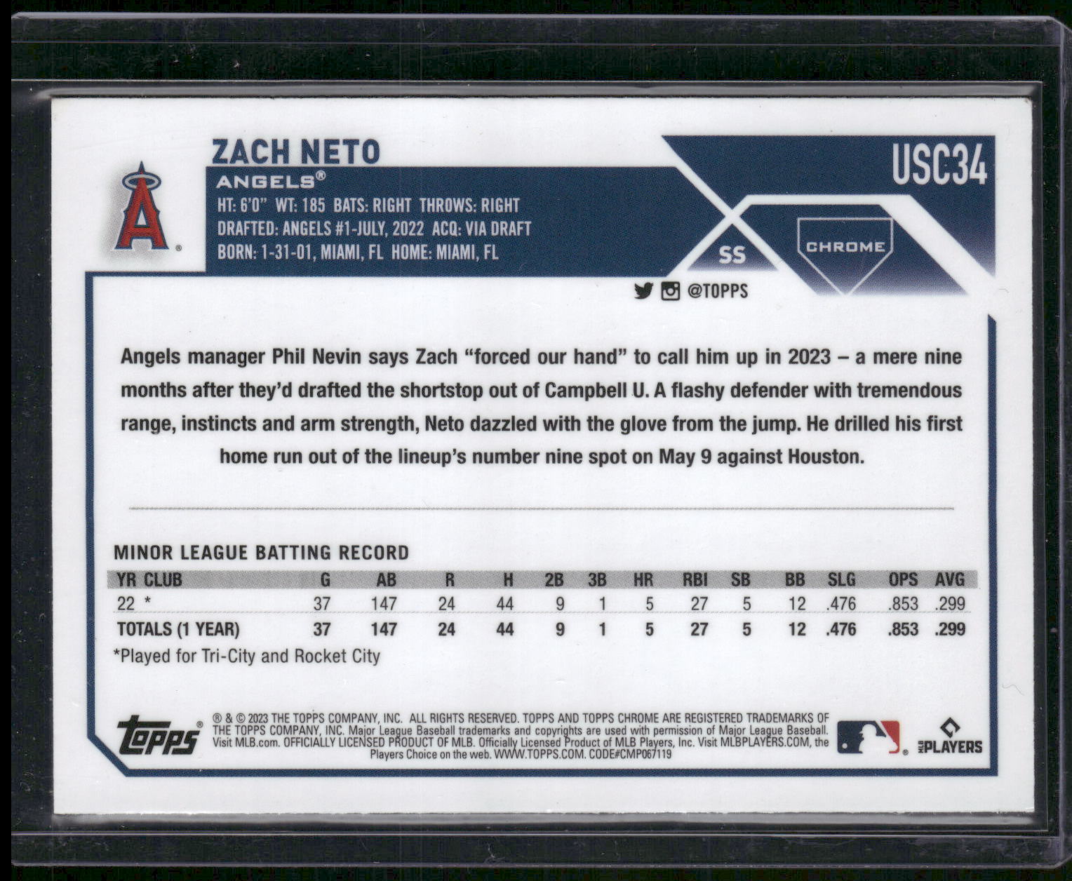 2023 Topps Chrome Update #USC34 Zach Neto