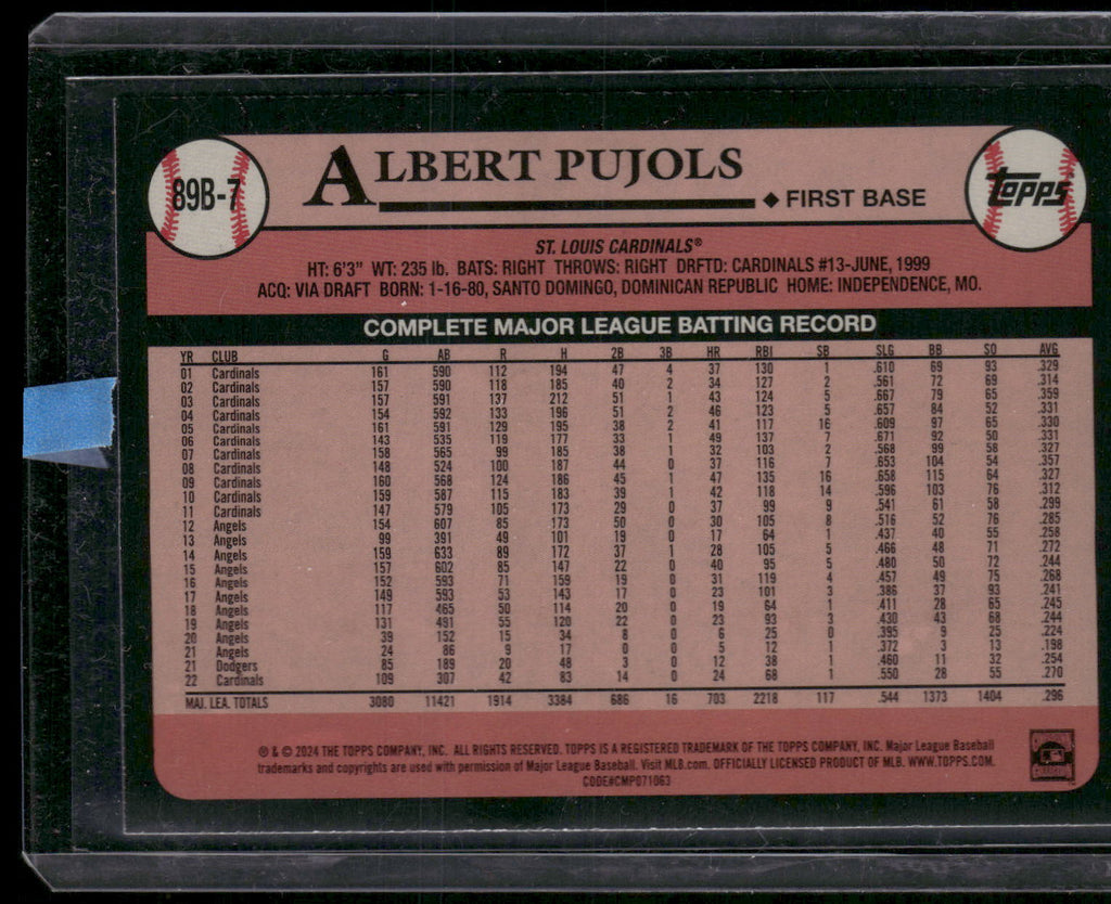 2024 Topps #89B-7 Albert Pujols 1989 Topps Baseball 35th Anniversary