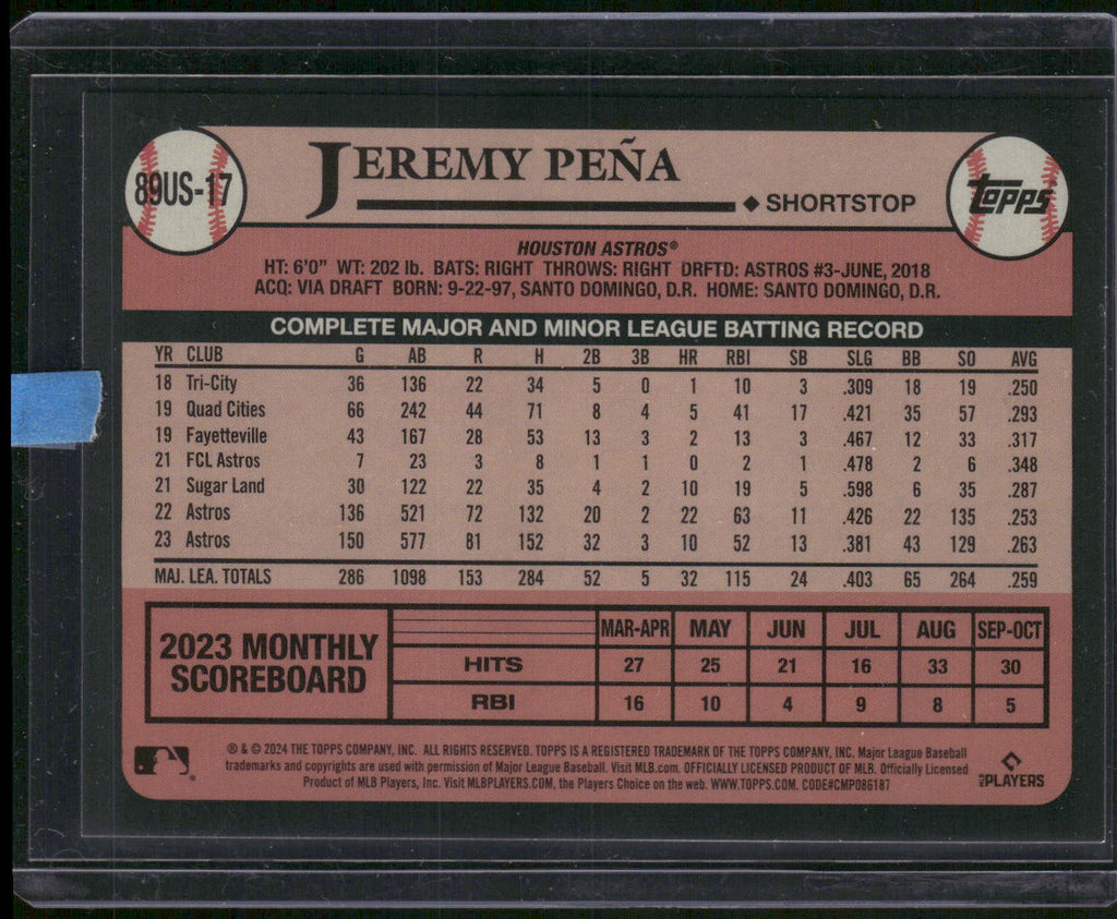 2024 Topps Update #89US-17 Jeremy Peña 1989 Topps Baseball 35th Blue