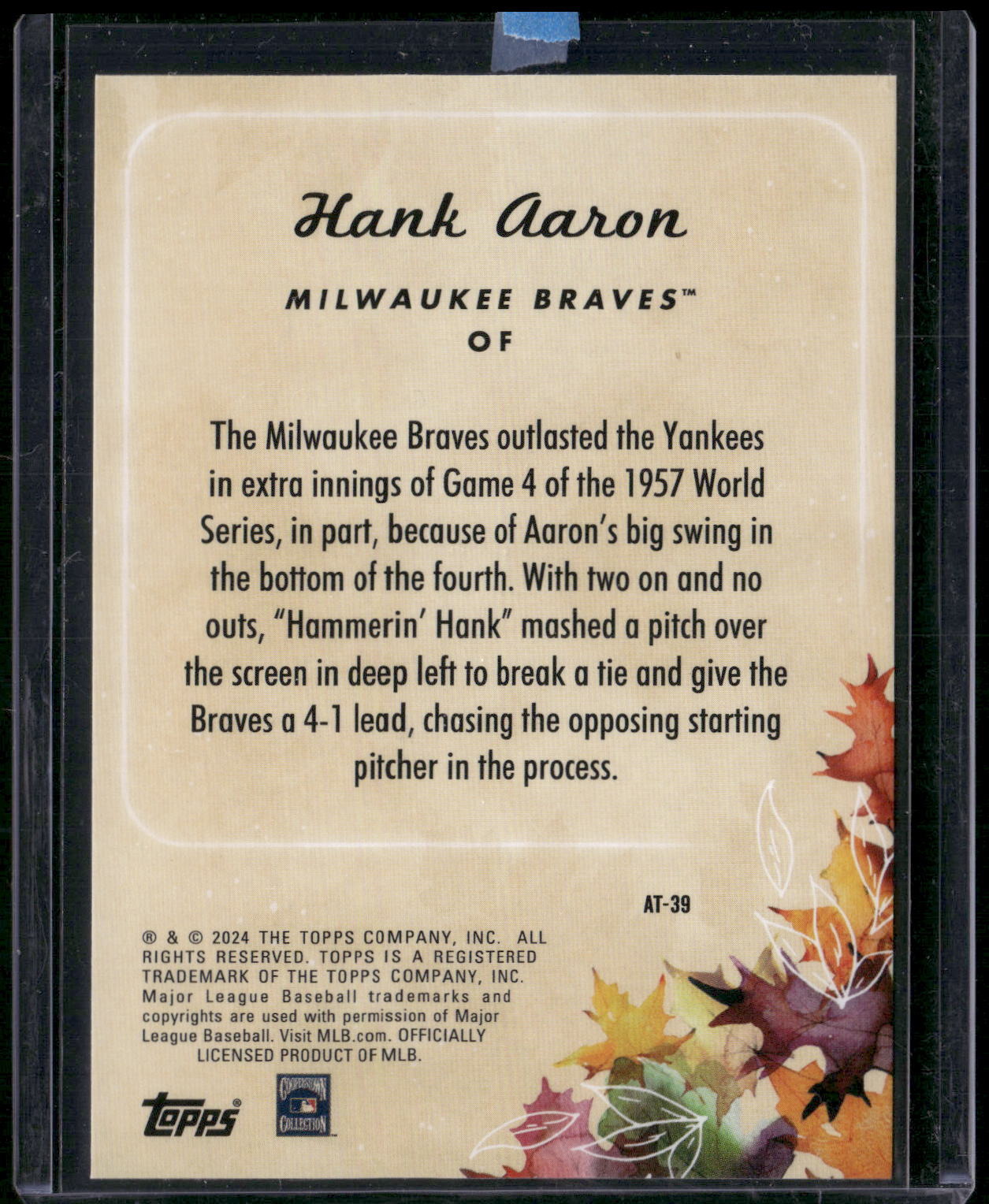 2024 Topps Update #AT-39 Hank Aaron Autumn Tales
