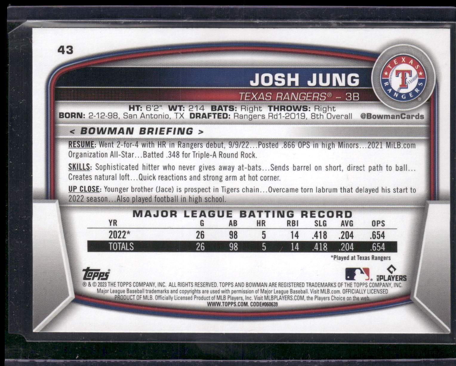 2023 Bowman #43 Josh Jung