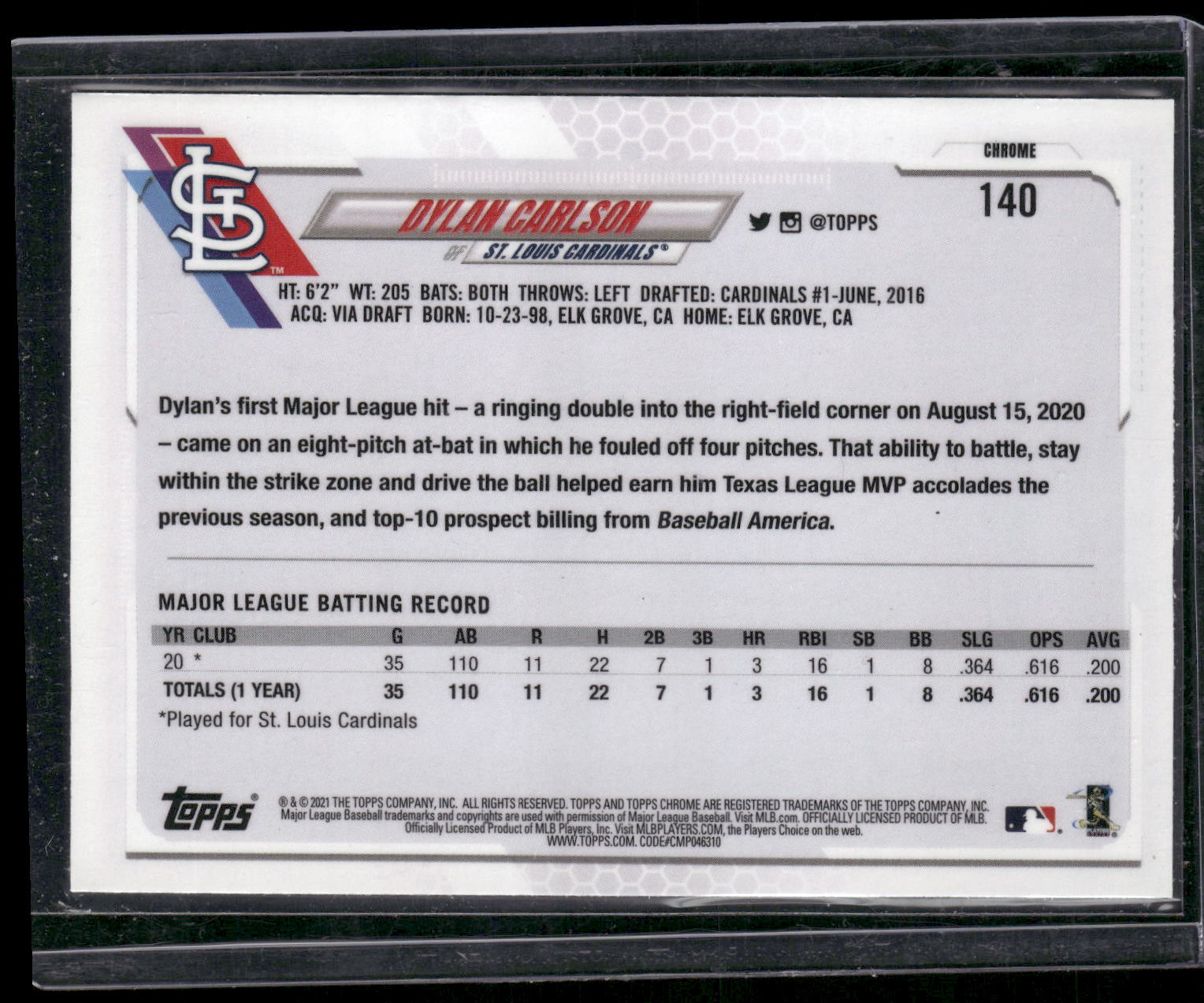 2021 Topps Chrome #140 Dylan Carlson Refractor