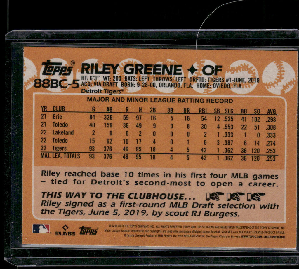 2023 Topps Chrome #88BC-5 Riley Greene 1988 Topps Baseball 35th Anniversary