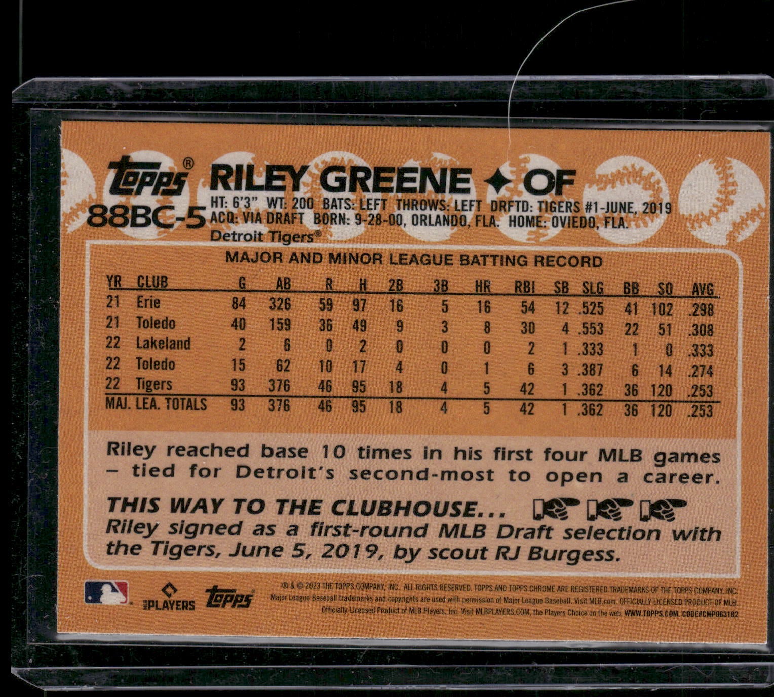 2023 Topps Chrome #88BC-5 Riley Greene 1988 Topps Baseball 35th Anniversary
