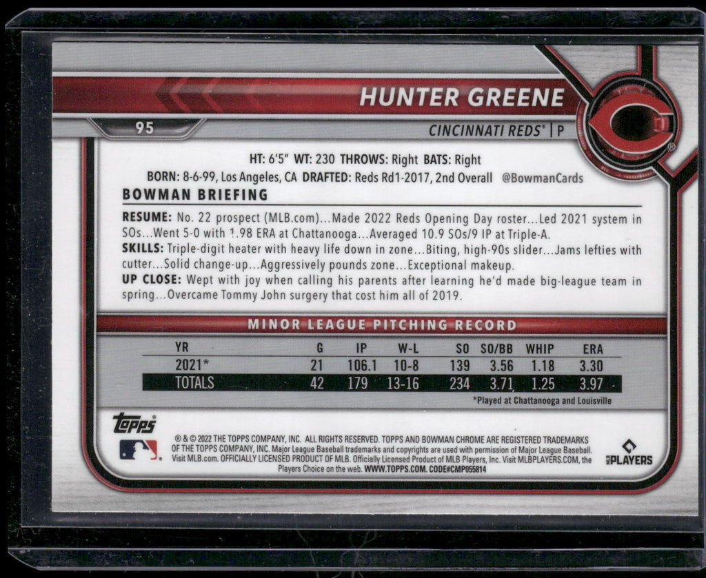 2022 Bowman Chrome #95 Hunter Greene