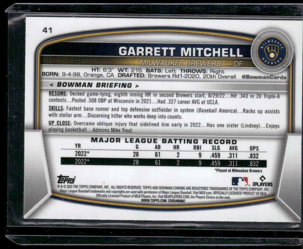 2023 Bowman #41 Garrett Mitchell Mojo Refractors