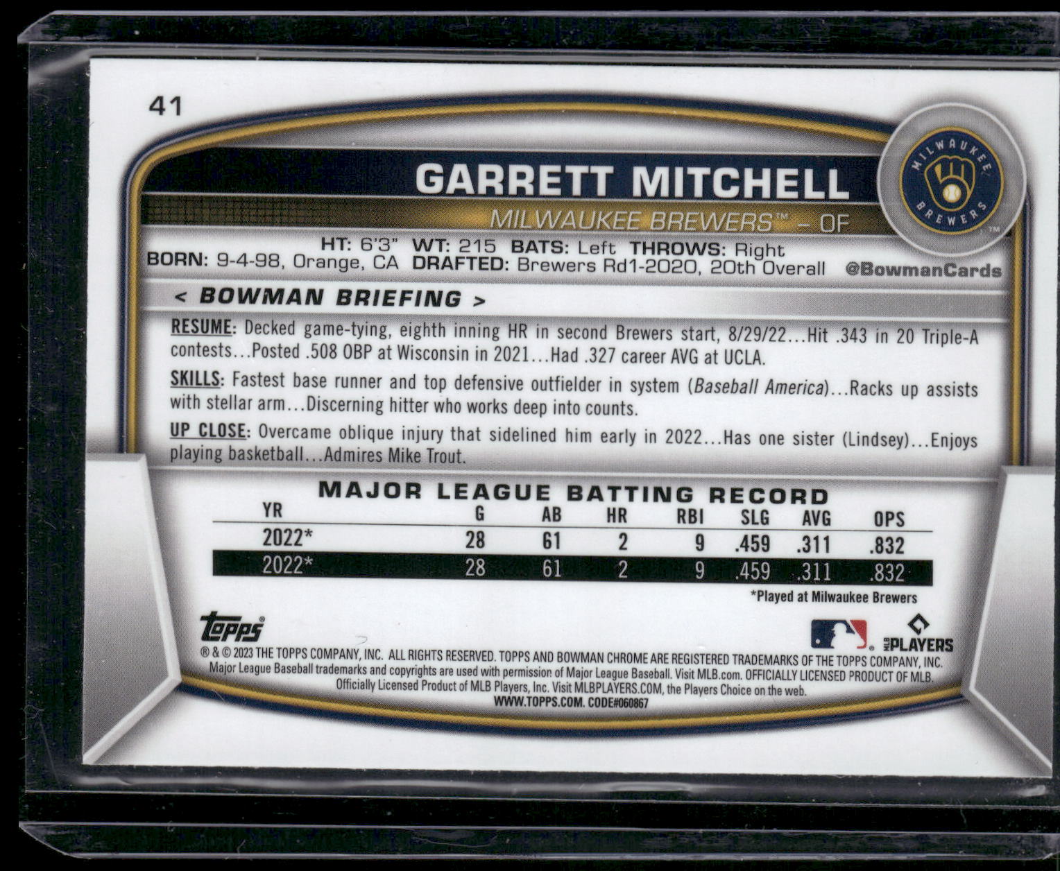 2023 Bowman #41 Garrett Mitchell Mojo Refractors