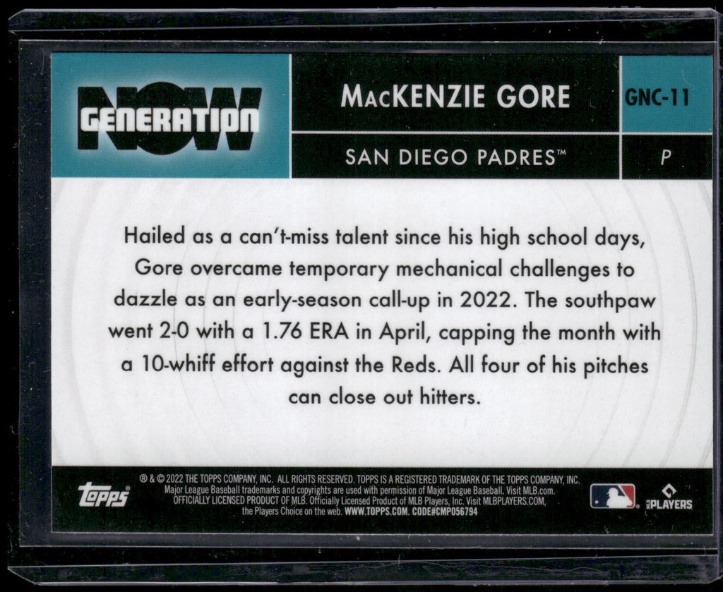 2022 Topps Chrome Update #GNC-11 MacKenzie Gore Generation Now Chrome